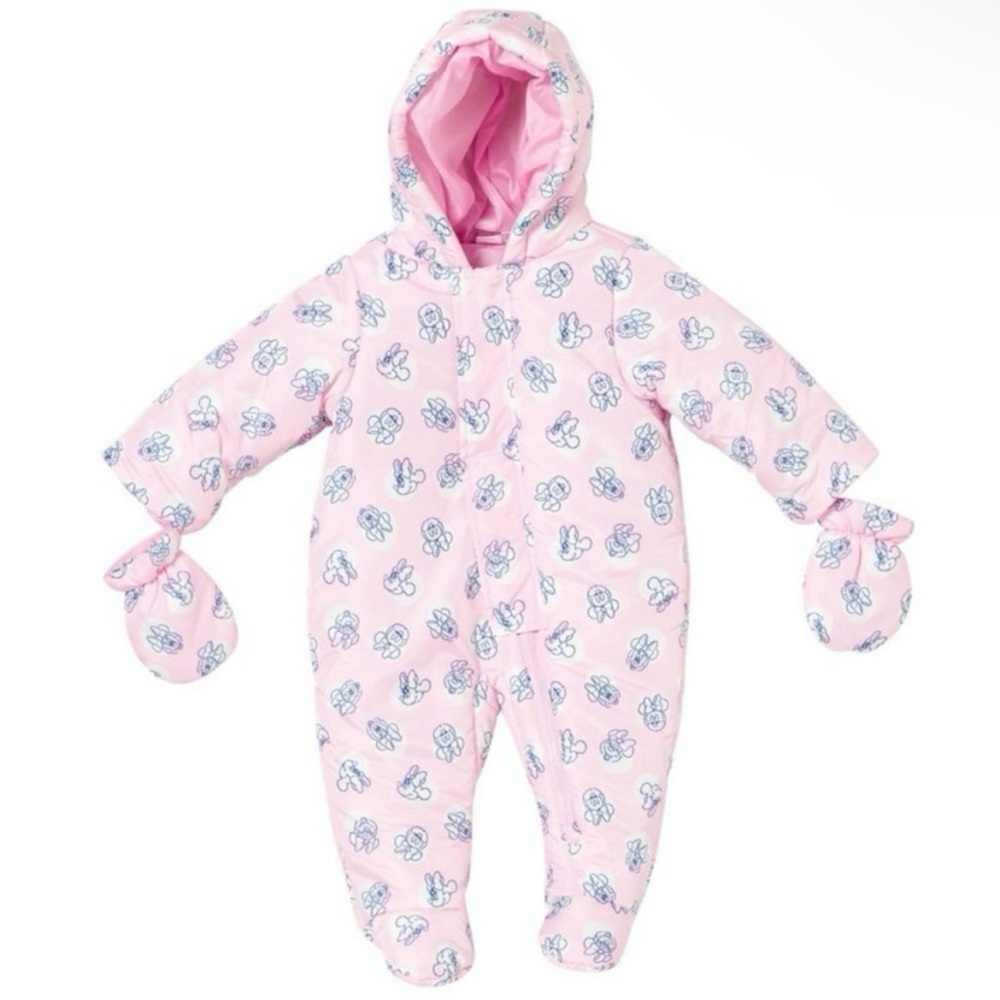 Disney Baby Minnie Mouse Pink Puffer One Piece Toddler Snowsuit Size 24 Months